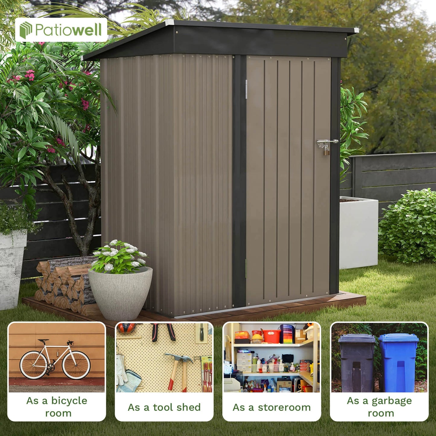 5x3 Compact Storage Shed - Weatherproof Tool Storage