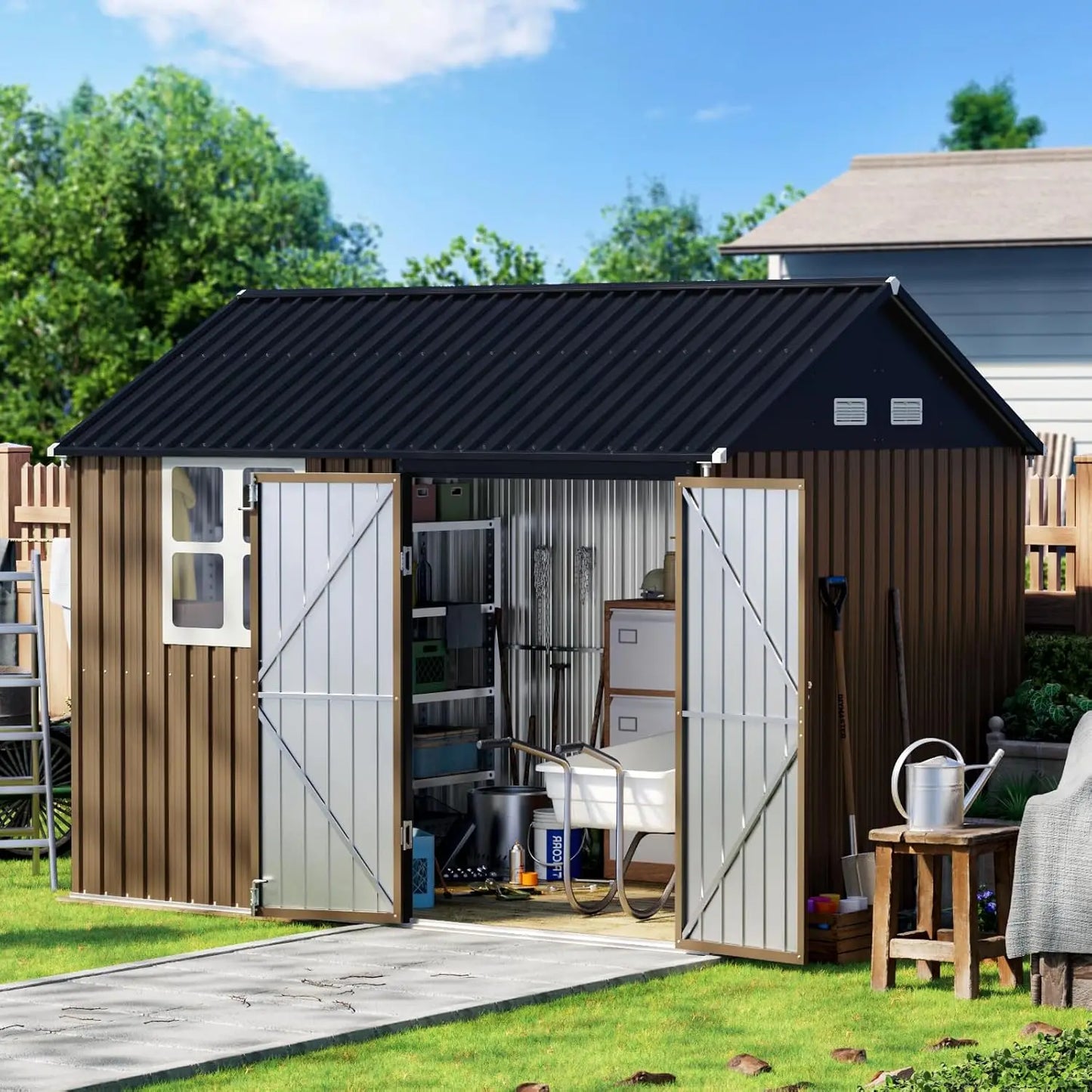10x8 Large Storage Shed - Weatherproof Steel Outdoor Storage
