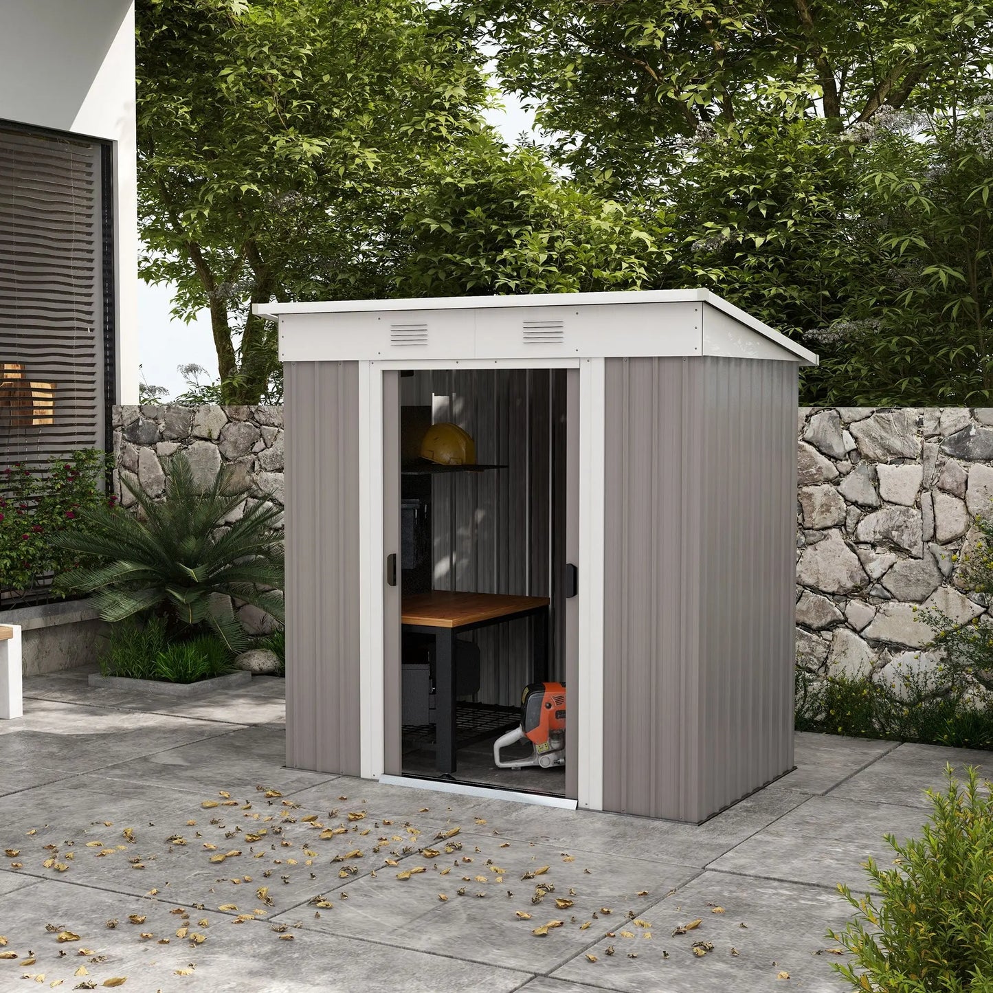 6x4 Premium Gray Storage Shed - Weatherproof with Dual Locks