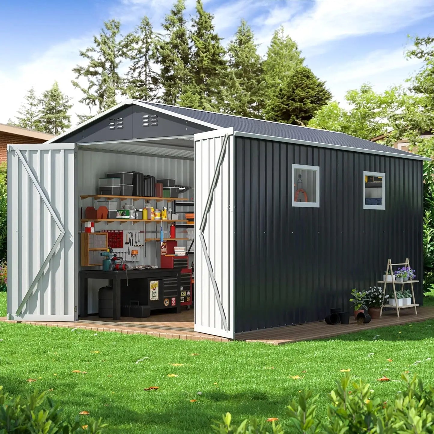 10x10 Metal Storage Shed - Weatherproof Outdoor Tool Storage