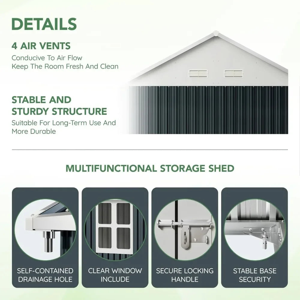 10x8 Large Storage Shed - Weatherproof Steel Outdoor Storage