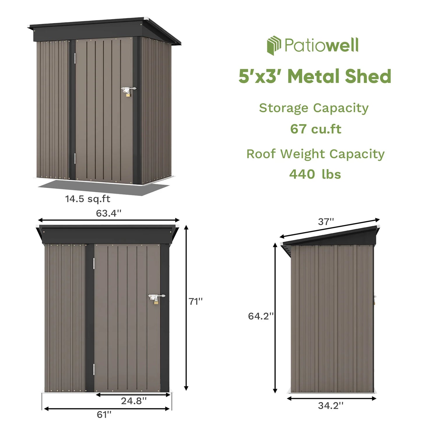 5x3 Compact Storage Shed - Weatherproof Tool Storage