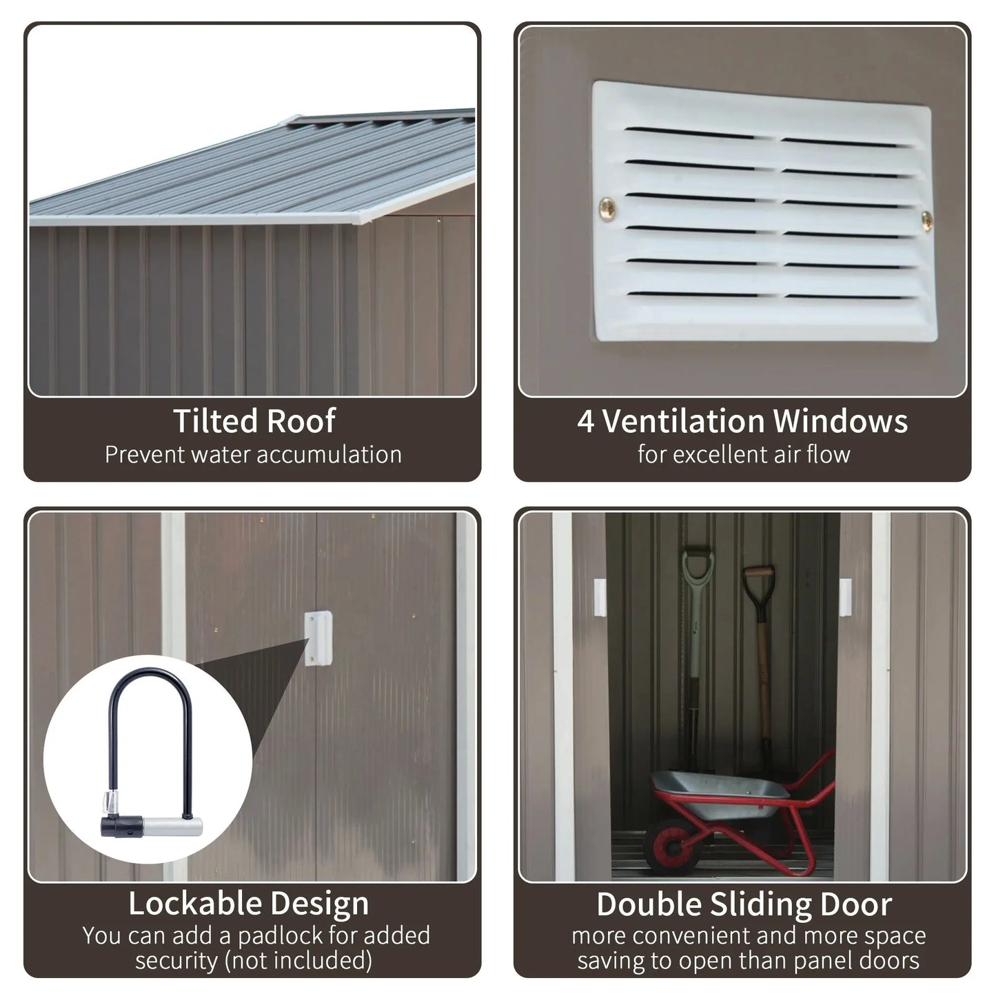 7x4 Storage Shed Gray White - Medium Weatherproof Utility Storage