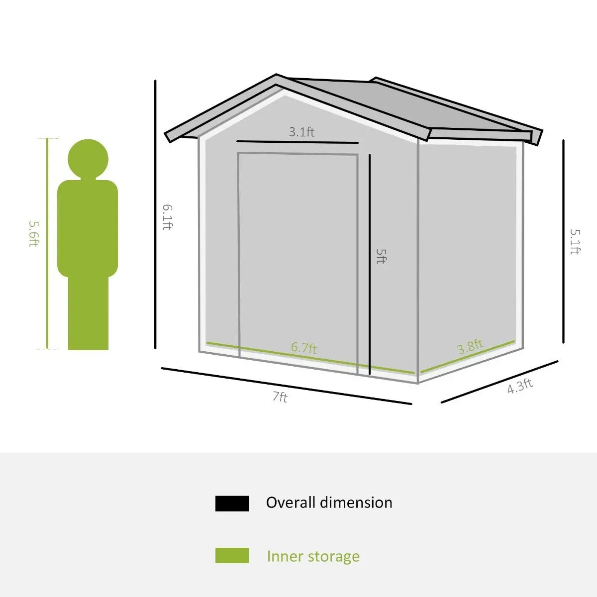 7x4 Storage Shed Gray White - Medium Weatherproof Utility Storage