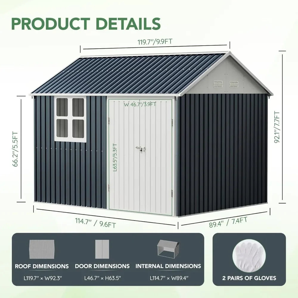 10x8 Large Storage Shed - Weatherproof Steel Outdoor Storage