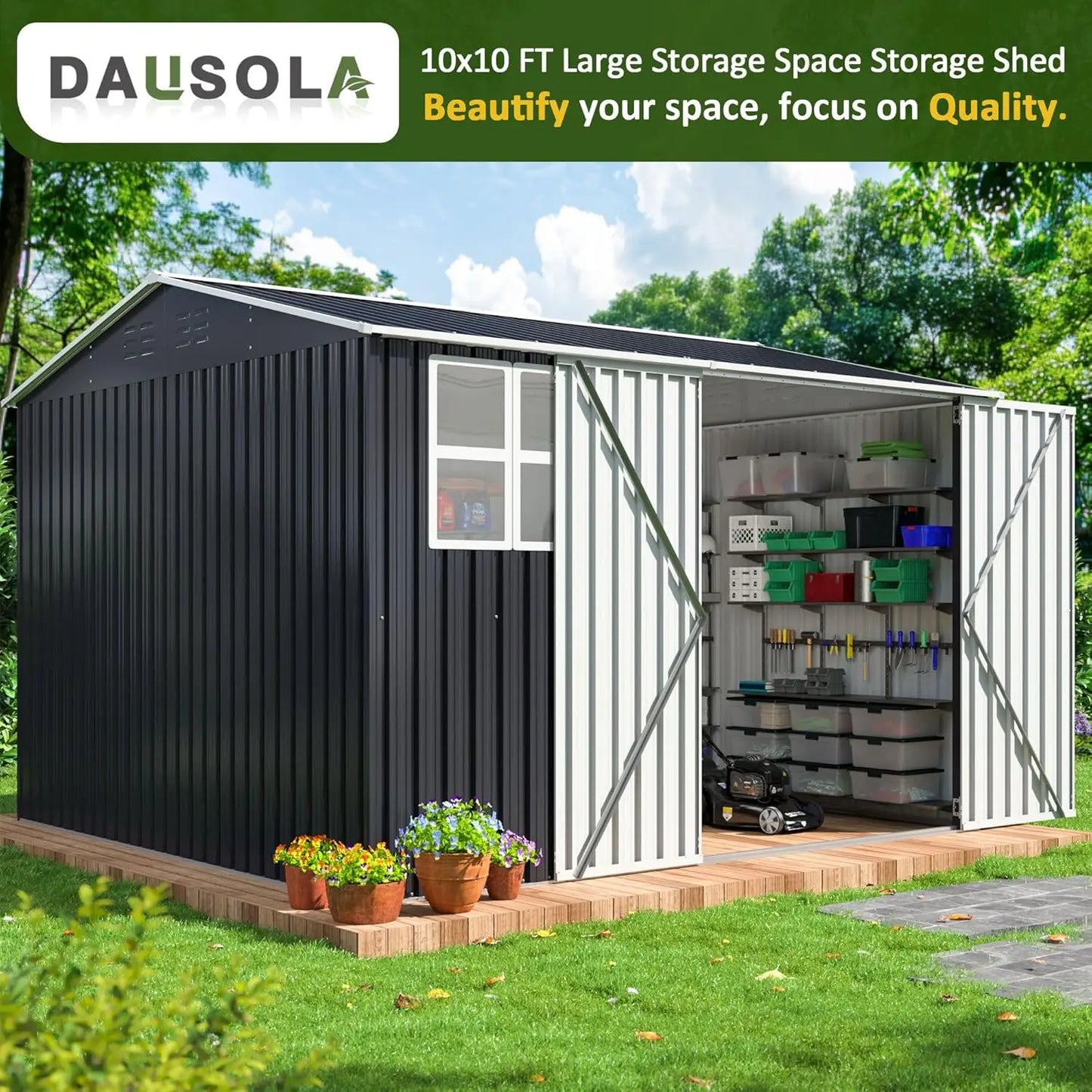 10x10 Metal Storage Shed - Weatherproof Outdoor Tool Storage