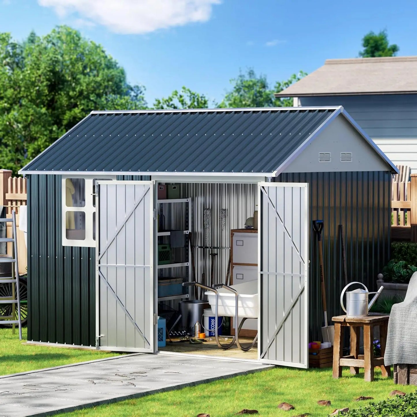 10x8 Large Storage Shed - Weatherproof Steel Outdoor Storage