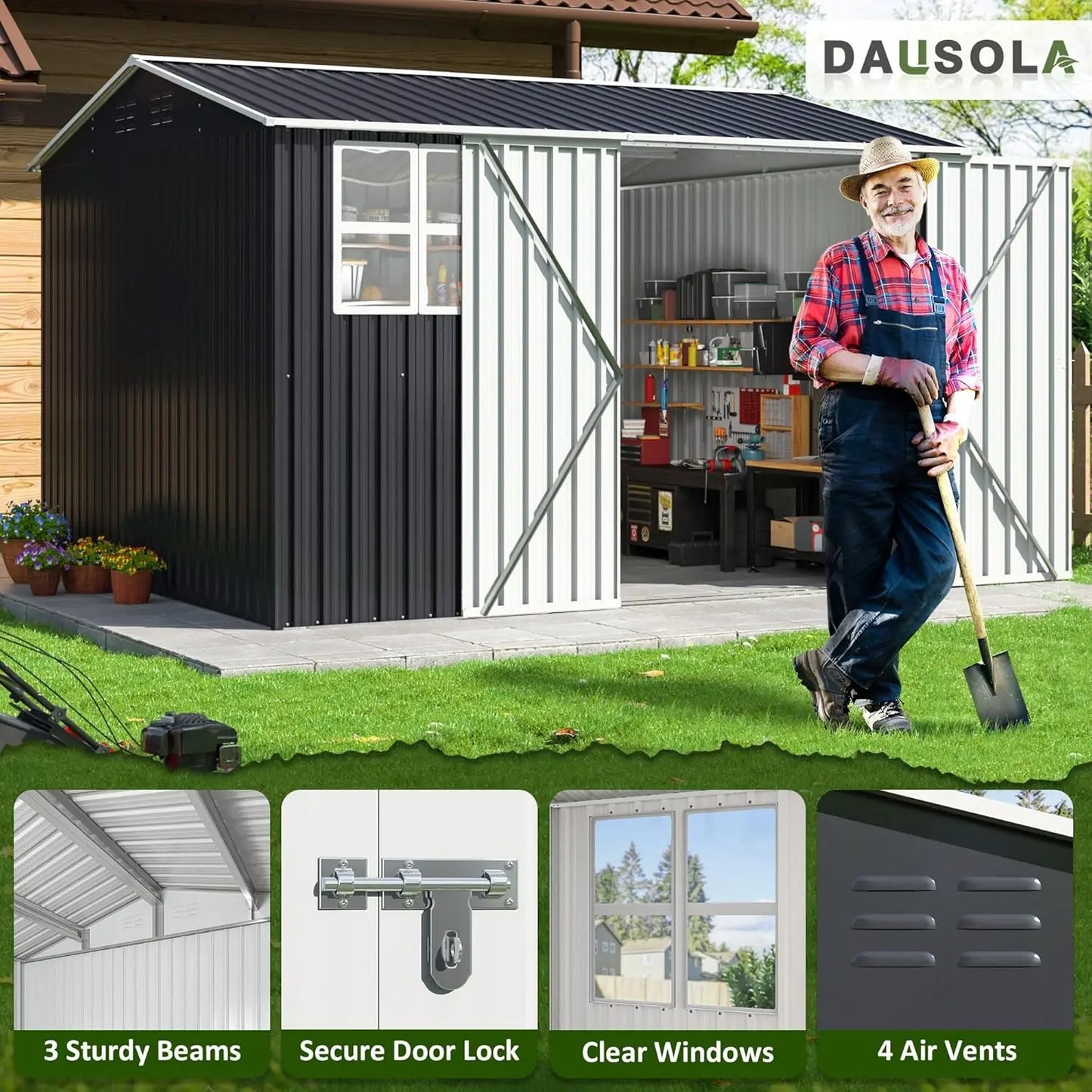 10x10 Metal Storage Shed - Weatherproof Outdoor Tool Storage