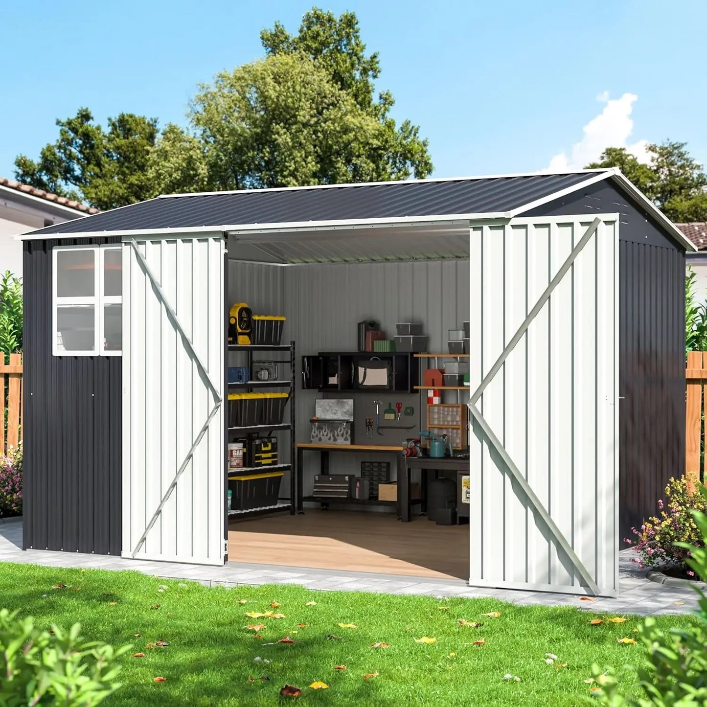 10x10 Metal Storage Shed - Weatherproof Outdoor Tool Storage