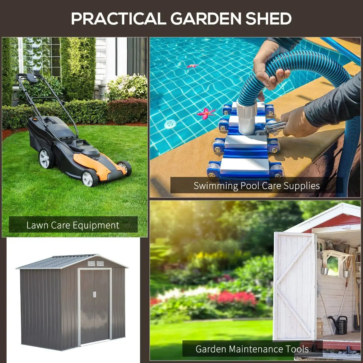 7x4 Storage Shed Gray White - Medium Weatherproof Utility Storage