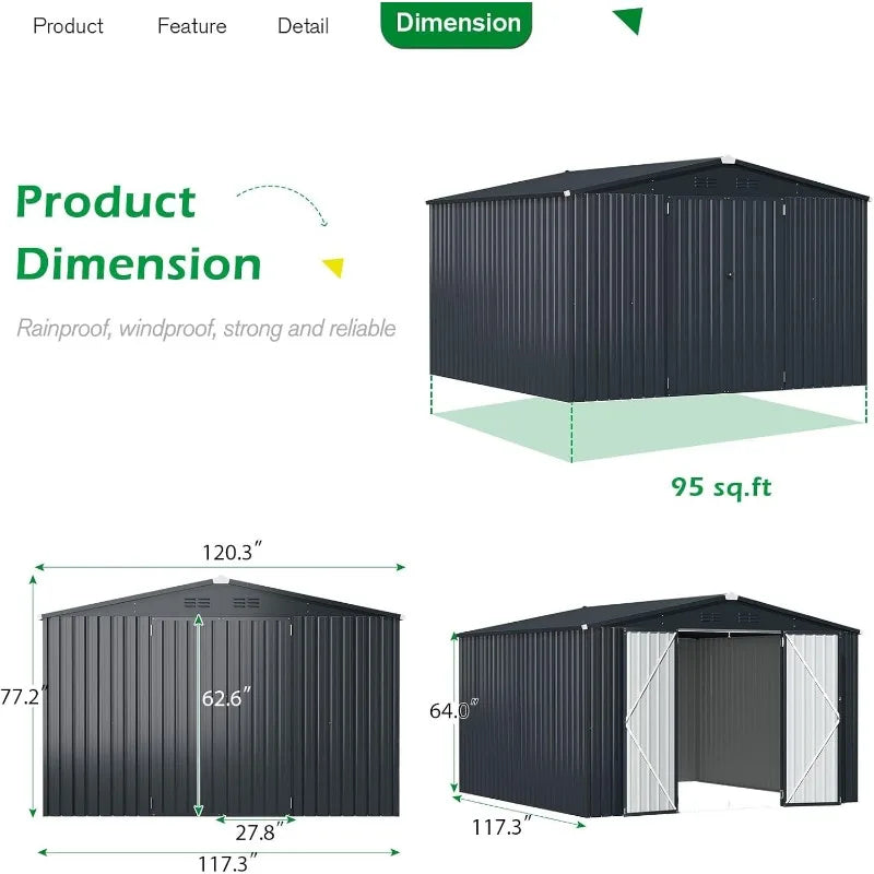 10x10 Premium Storage Shed - Weatherproof Outdoor Tool Storage