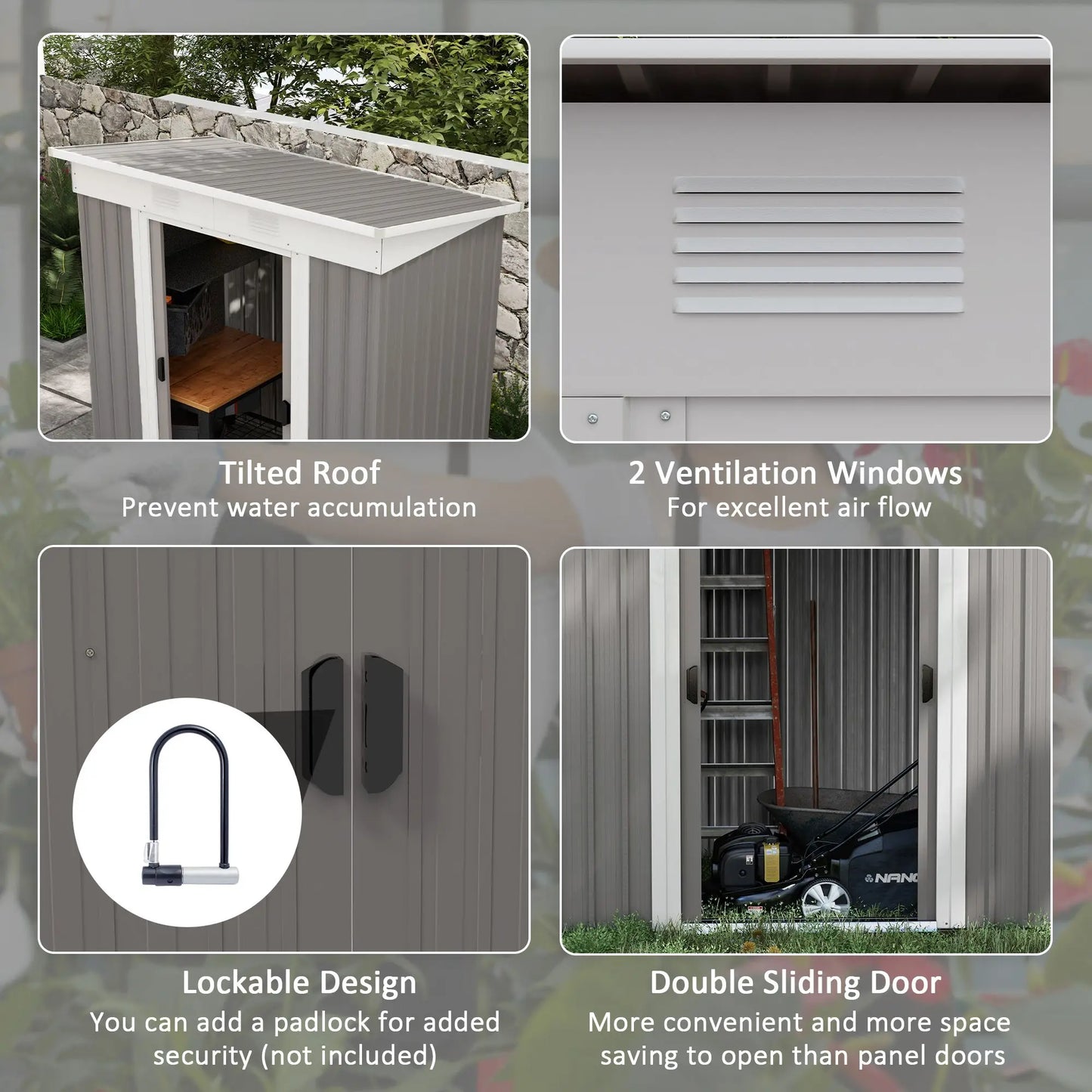 6x4 Premium Gray Storage Shed - Weatherproof with Dual Locks