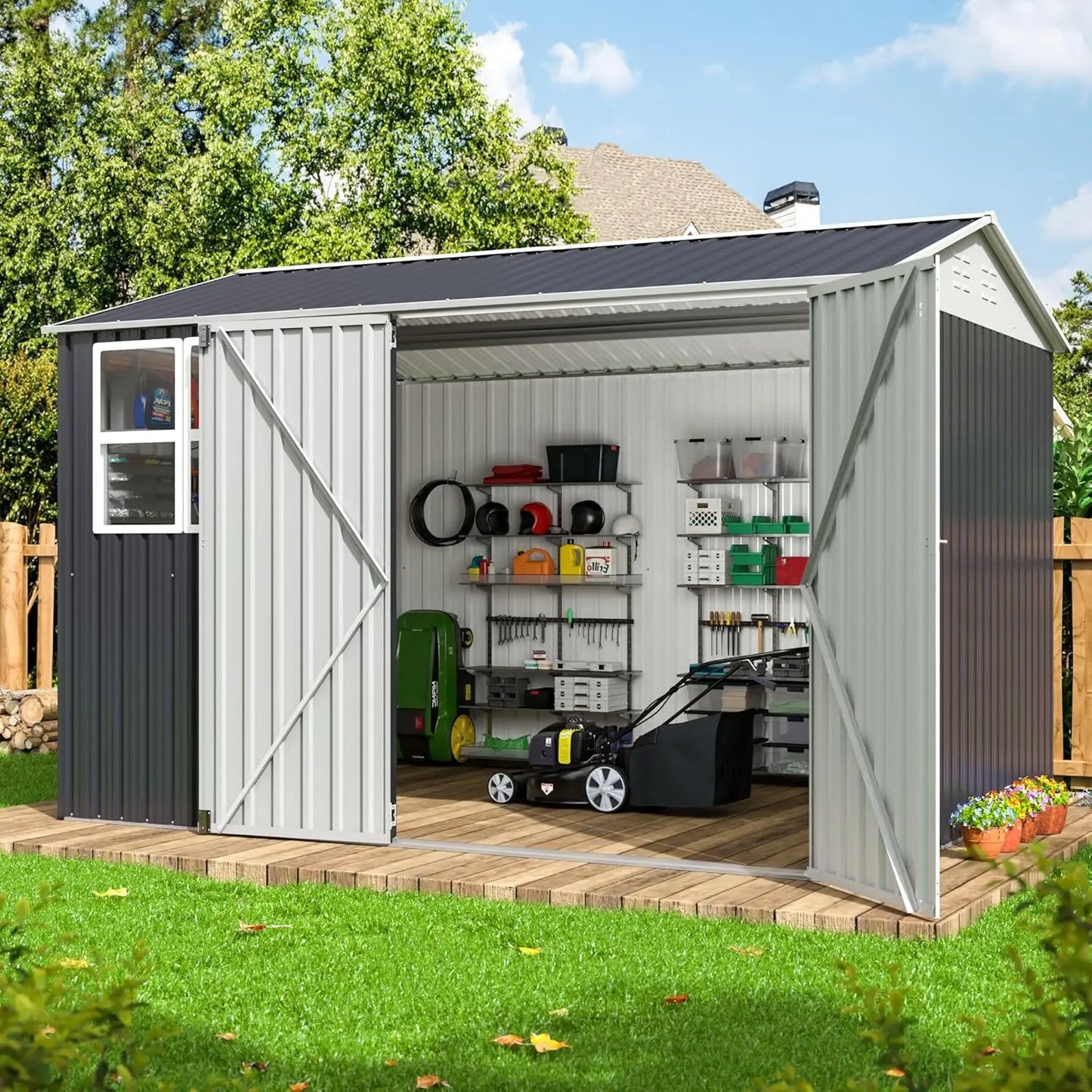 10x10 Metal Storage Shed - Weatherproof Outdoor Tool Storage