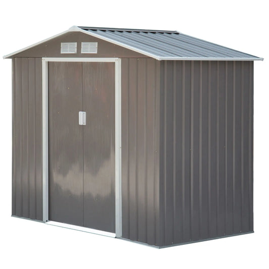 7x4 Storage Shed Gray White - Medium Weatherproof Utility Storage