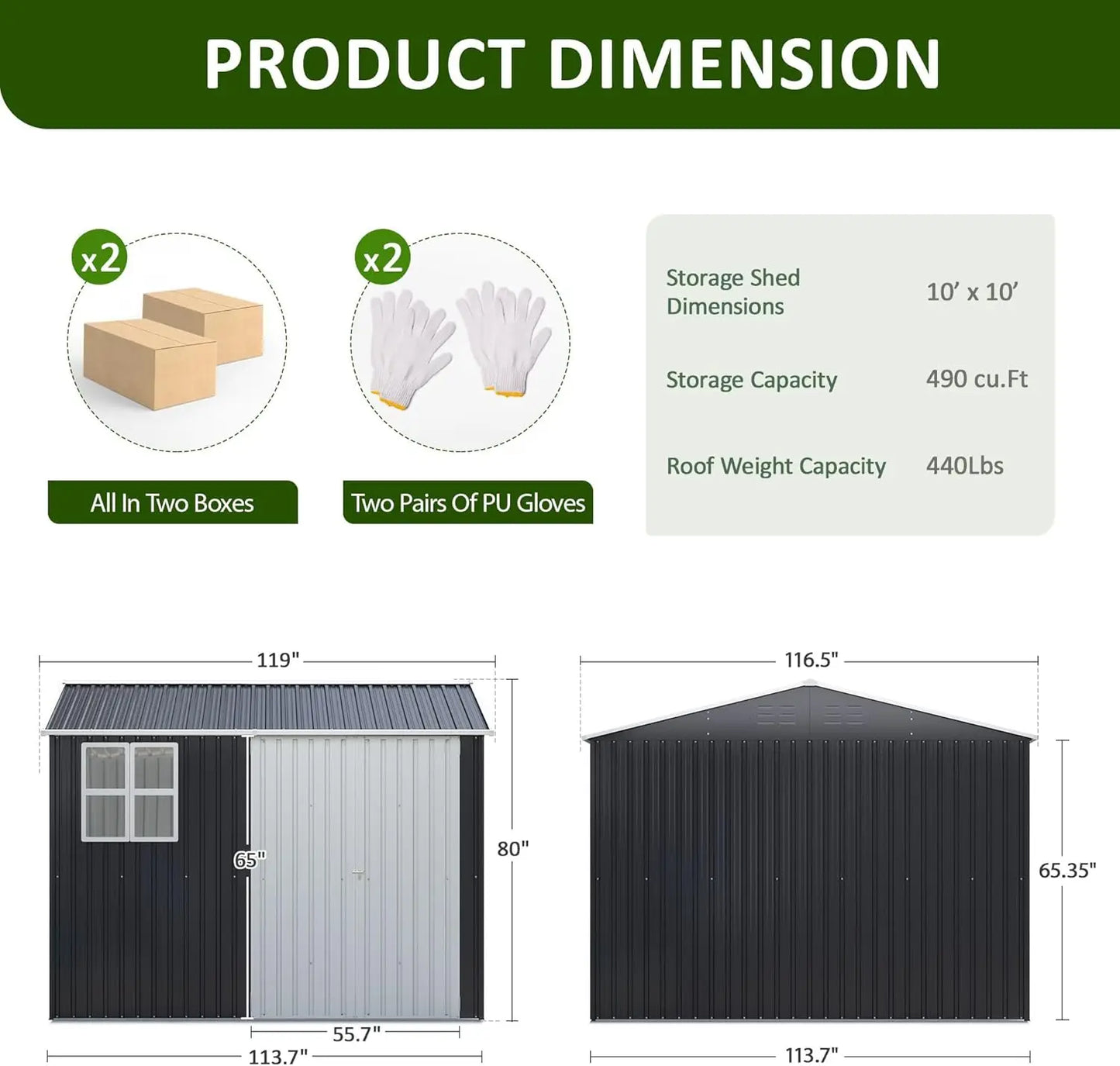 10x10 Metal Storage Shed - Weatherproof Outdoor Tool Storage